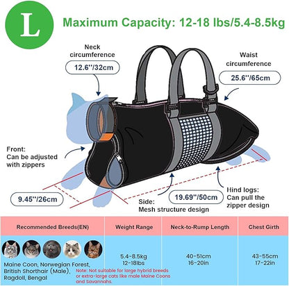 Cinf Cat Nail Clipping Cleaning Grooming Restraint Bag No Scratching Biting for Bathing Nail Trimming Injecting Examining(Black,L)