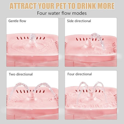 Cat Water Fountain - BOODIDI Ultra Silent Pet Drinking Fountain for Cats and Small Dogs, Indoor Water Fountain, 2.4L/2.5QT Capacity, with Replacement Filters (Pink)