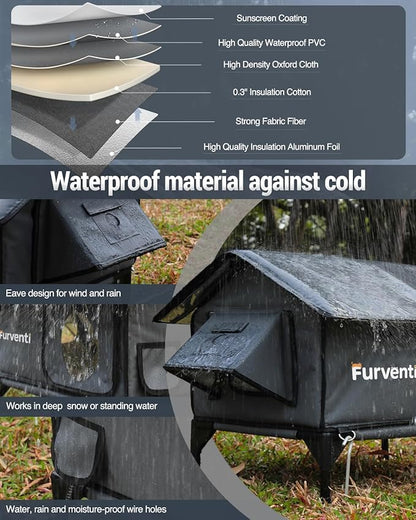 Heated Cat House for Outside,Extremely Weatherproof&Insulated in Winter,Elevated Outdoor Cat Shelter with Waterproof Eaves&Escape Door for Feral Stray Barn Cats(Dark Grey,S)