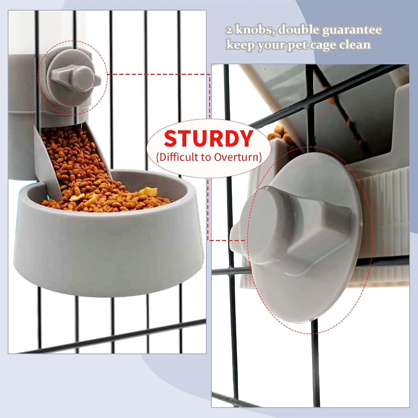 Tfwadmx Rabbit Hanging Auto Food Water Dispenser Pet Cage Suspended Food Water Bowl Chinchilla Gravity Detachable Feeder Waterer Set for Puppy Kitten Bunny Ferrets Guinea Pig (Gray)