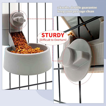 Tfwadmx Rabbit Hanging Auto Food Water Dispenser Pet Cage Suspended Food Water Bowl Chinchilla Gravity Detachable Feeder Waterer Set for Puppy Kitten Bunny Ferrets Guinea Pig (Gray)