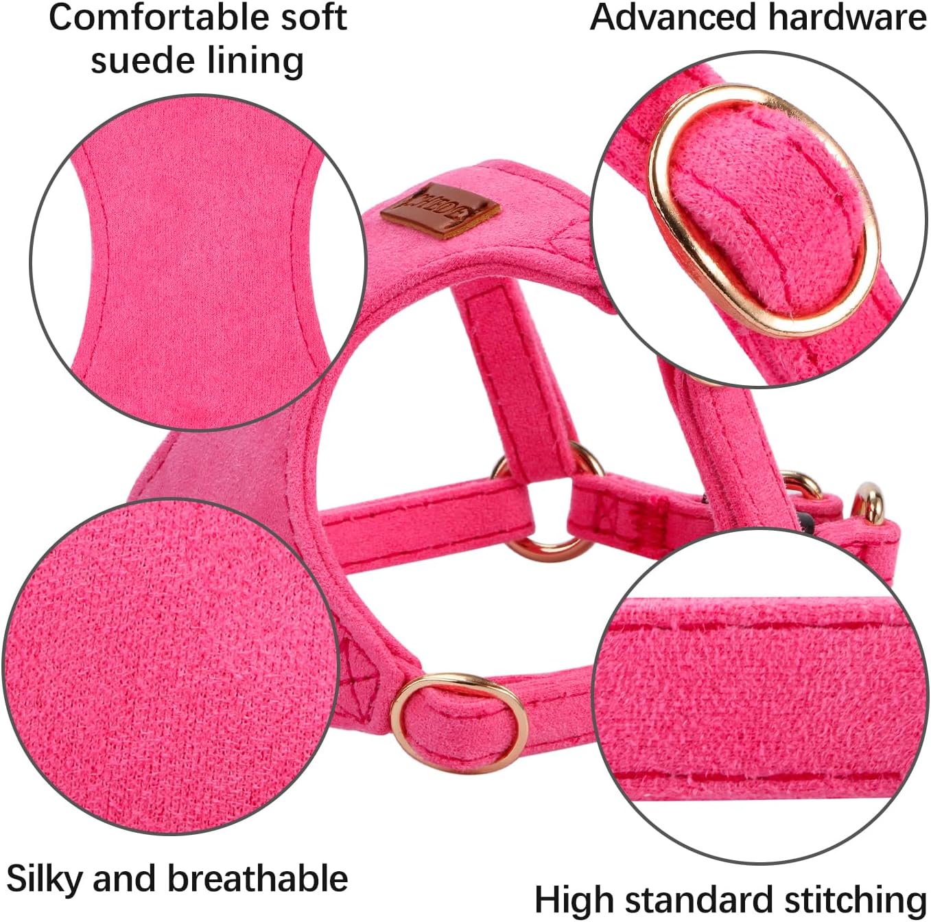 No Pull Dog Harness- Lightweight, Soft, Adjustable Small Harness Collar and Leash Set, Suitable for Cats Puppy Small and Medium-Sized Dog Outdoor Training and Running (hotpink, M)