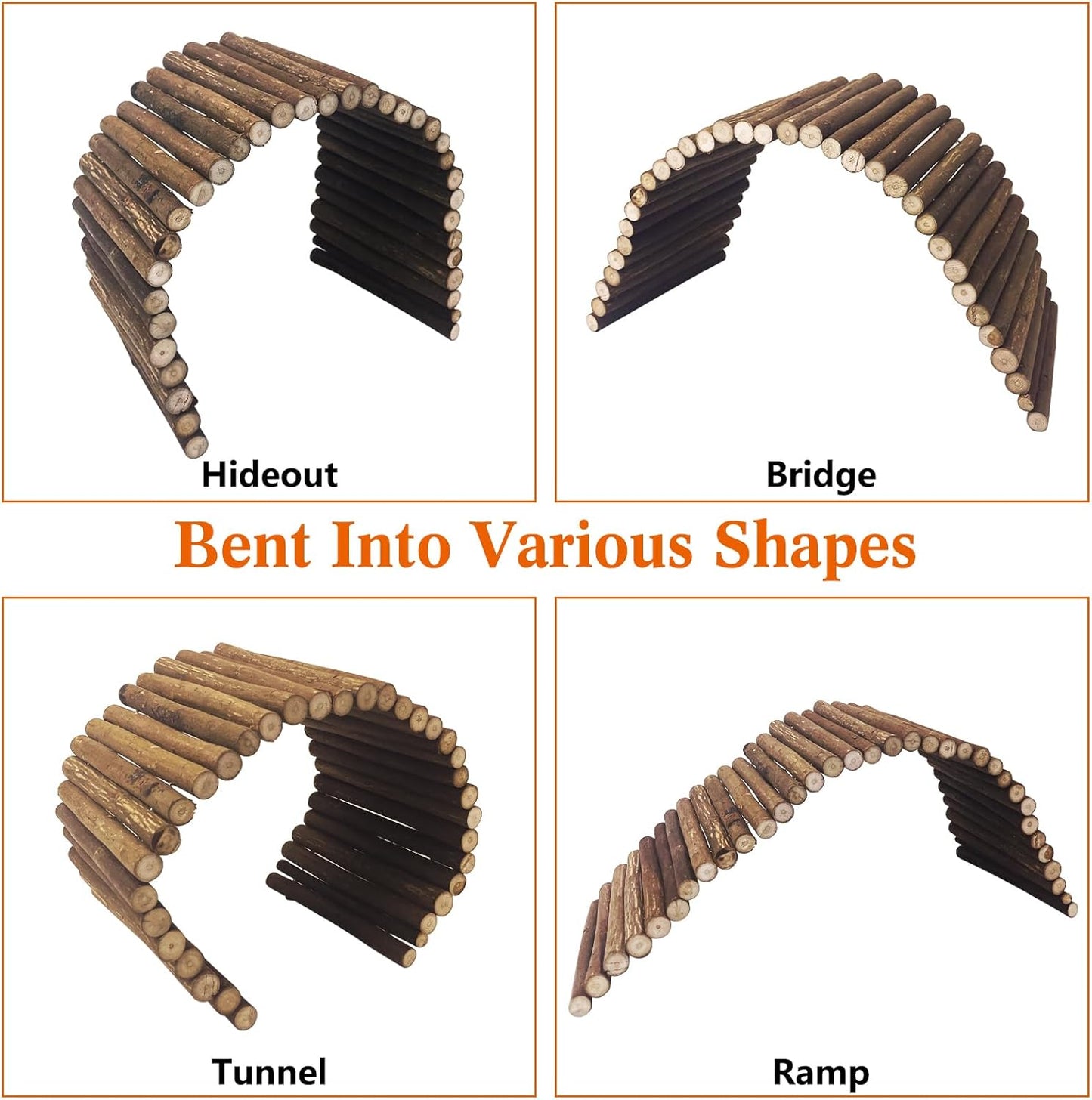 BNOSDM Reptile Hide Tortoise Hideout Bearded Dragon Wooden Bridge Snake Climbing Tunnel Habitat Decor for Lizards Spiders Gecko Ball Python (Small)