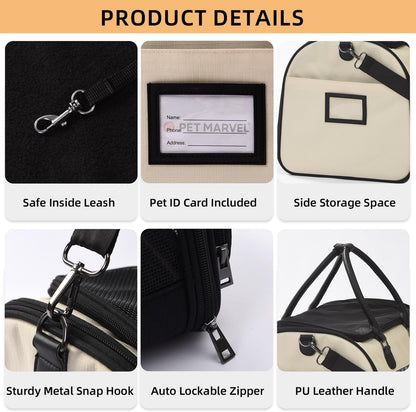 PET MARVEL Cat Carrier Soft Sided Large for Pet Dogs up to 25 Lbs, Airline Approved Mesh Pet Travel Bag, Breathable Bite-Resistant Fabric with Removable Washable Mat