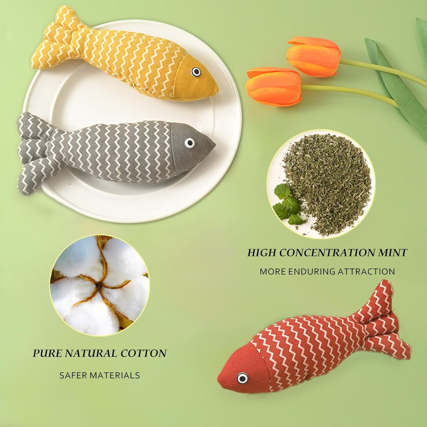 Cat Toys for Indoor Cats 9pcs Wavy Fish Toy Catnip Toys Cats Interactive Toys Kitten Dental Gifts Cat Kicker Grass Stick Kitty Chew Plush with Bells