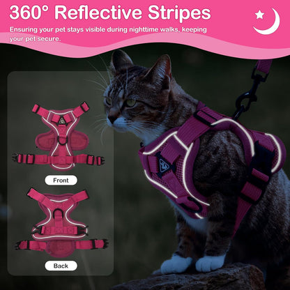 Cat Harness and Leash for Walking Soft Cat Harness Escape Proof, Adjustable Kitten Harness Cat Leash Reflective Strips Jacket, Breathable Cat Vest Harness Set for Kitten Easy to Wear Outdoor Walking
