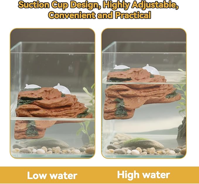 PINVNBY Turtle Basking Platform with 2 Pcs Suction Cups,Resin Turtle Dock Floating Ramp Resting Area Habitat Aquarium Ornament Tortoise Climbing Accessories for Tortoises Frogs(L)