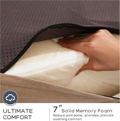 Jumbo Orthopedic Dog Bed for Large Dogs - 7-inch Thick Memory Foam Dog Bed with Pillow Removable Cover Machine Washable (Dark Gray | Textured Plush), 50''L x 34''W x 10''Th I Extra Large