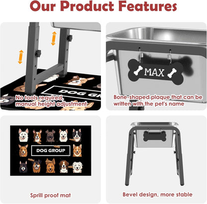 2.8 Gallon Elevated Dog Water Bowl, ADENGL Height Adjustable (10.4–15.2'') Raised Stainless Steel Bowl with Spill-Proof Mat & Sturdy Metal Stand, Tip-Proof, Easy to Clean, Indoor & Outdoor Use