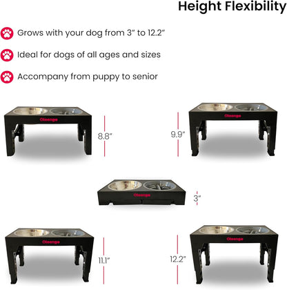 5-Tier Elevated Dog Bowls, Feeding Station Holder with 2 Stainless Steel +1 Slow Feeder Bowls Elevated, Water & Food Bowl Stand, Raised Dog Bowl Stand for Medium Size, Small & Large Breed
