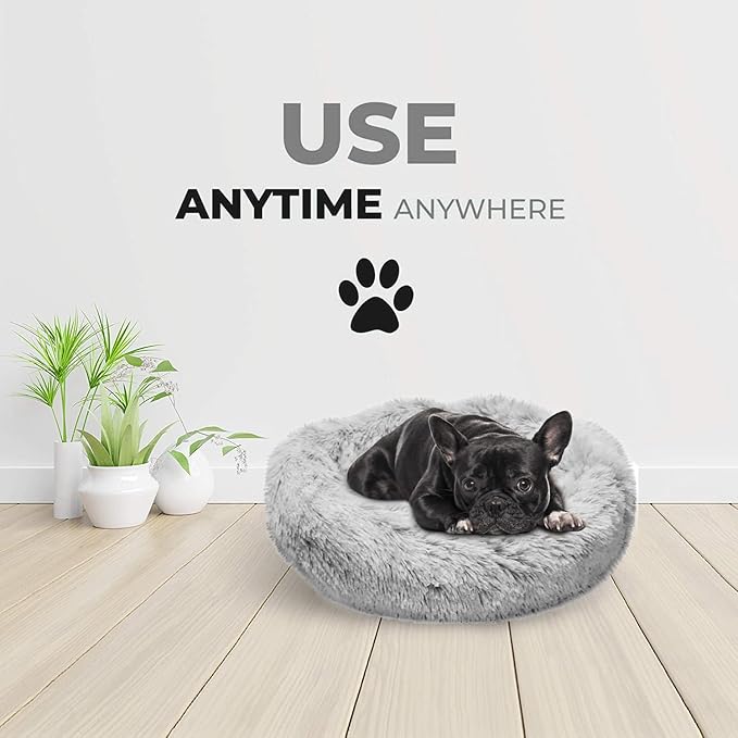 Whiskers & Friends Cat Bed Dog, Cat Beds for Indoor Cats Washable, Orthopedic Soft Fluffy Round Calming Pet Bed for Small to Large Kitty Kittens & Dogs, Small Dog Beds & Furniture