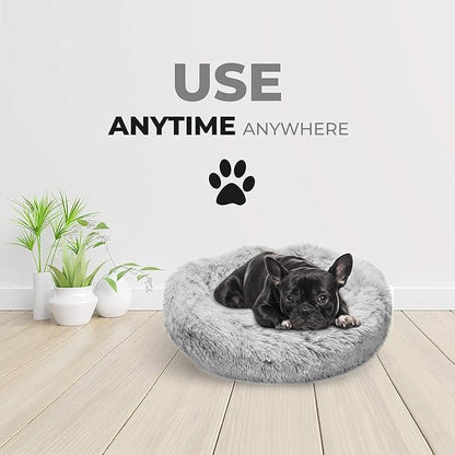 Whiskers & Friends Cat Bed Dog, Cat Beds for Indoor Cats Washable, Orthopedic Soft Fluffy Round Calming Pet Bed for Small to Large Kitty Kittens & Dogs, Small Dog Beds & Furniture