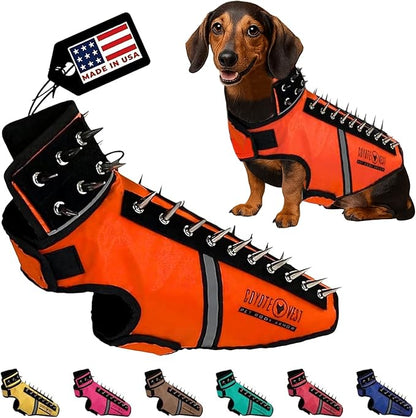 CoyoteVest SpikeVest Dog Harness Vest for Small Dogs, Reflective Dog Vest with Spikes to Shield Your pet from Coyotes, Raptor and Animal Attacks, Anti Hawk Vest, Made in USA (S-Fluorescent Orange)