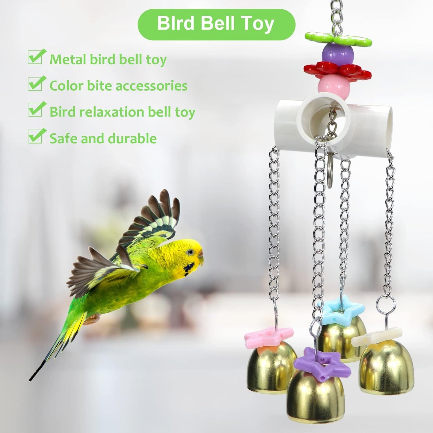 Litewoo Bird Stainless Steel Bell Toys, Safe and Stable Hanging Spoons Pipe Chew Bite Toy（A）