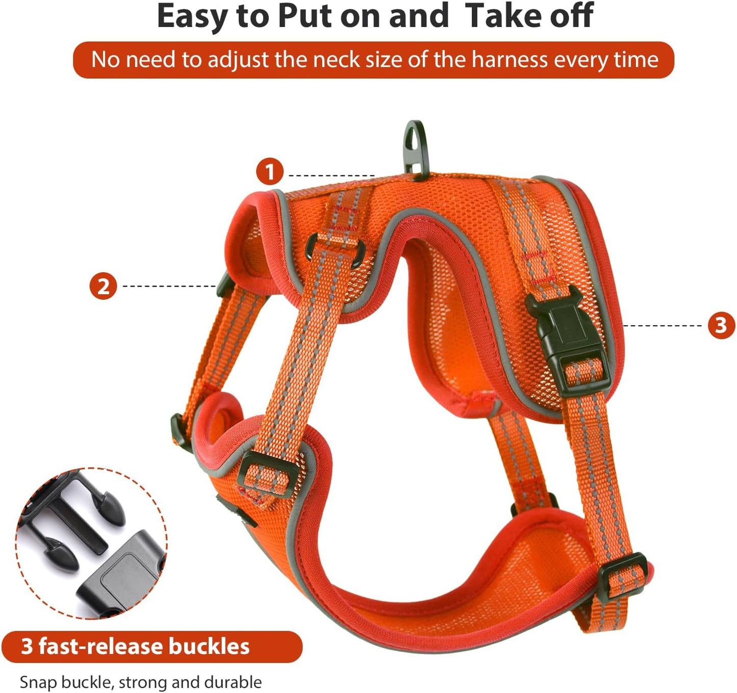Rttochfy Cat Harness and Leash Set, Adjustable and Reflective Cat Vest, Escape Proof Kitten Harness, Easy to Put on with 3 Buckles for Cats Walking and Traveling (Orange, L)