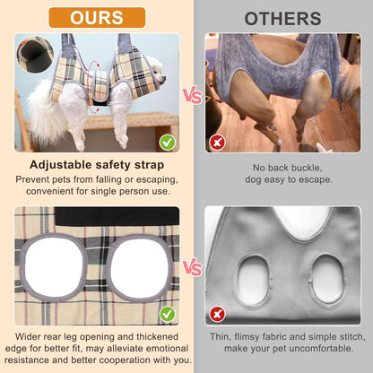 BEAUTYZOO Dog Grooming Hammock, Medium Dog Sling for Nail Trimming, Dog Hanging Harness for Claw Care with Thick Fabric Neck Support Wide Strap Restraint Cat Grooming Hammock, Beige L