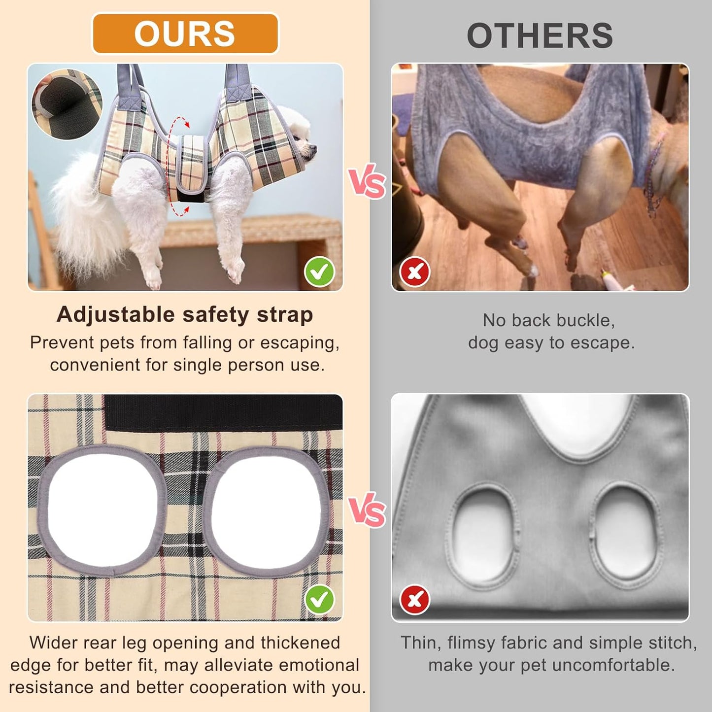 BEAUTYZOO Dog Grooming Hammock for Medium/Large Dogs- Dog Sling for Nail Trimming/Clipping- Dog Grooming Harness with Thick Fabric Neck Support & Strap Restraint Claw Care, Beige M