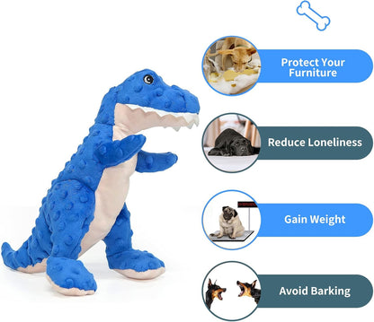 DODODOLA Dog Toys Dinosaur Dog Toy Blue Stuffed Animals Chew Toy Plush Squeaky Dog Birthday Toys for Small Large Big Dogs