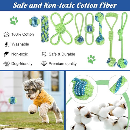 ETACCU 8 Pack Dog Rope Toys for Puppy & Small Dogs ， Puppy Rope Toy for Aggressive Chewers, Indestructible，Keeping Dogs from Being Bored- Green