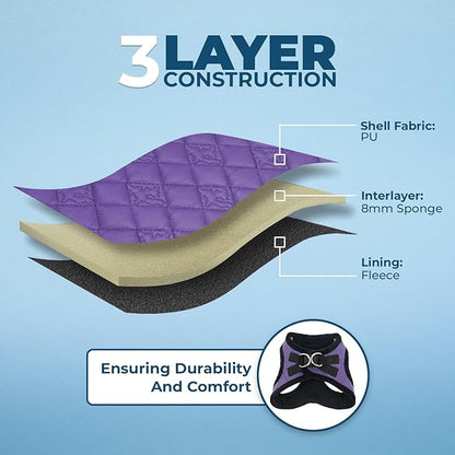 Best Pet Supplies - All Weather Mesh / Plush, Reflective, No Pull Harness for Small, Medium Dogs, Cats - Secure with Hook & Loop Fastener, Buckle, Double D-Rings - Purple Faux Leather, XS