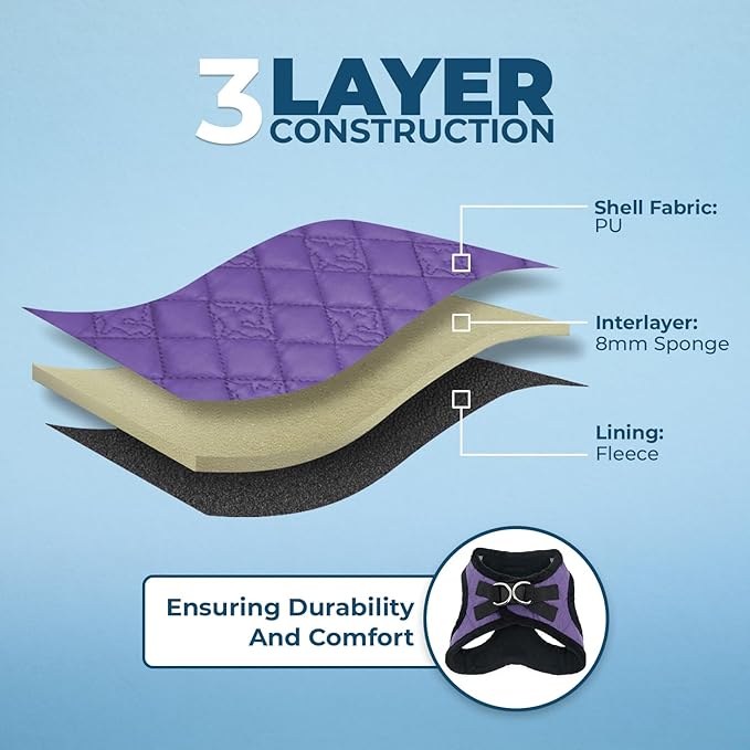 Best Pet Supplies - All Weather Mesh / Plush, Reflective, No Pull Harness for Small, Medium Dogs, Cats - Secure with Hook & Loop Fastener, Buckle, Double D-Rings - Purple Faux Leather, XL