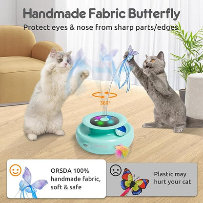 ORSDA Cat Toy, 3-in-1 Automatic Interactive Electronic Moving Ambush Feather, Fluttering Butterfly, Track Balls, USB Rechargeable Powered Smart Indoor Exercise Kicker