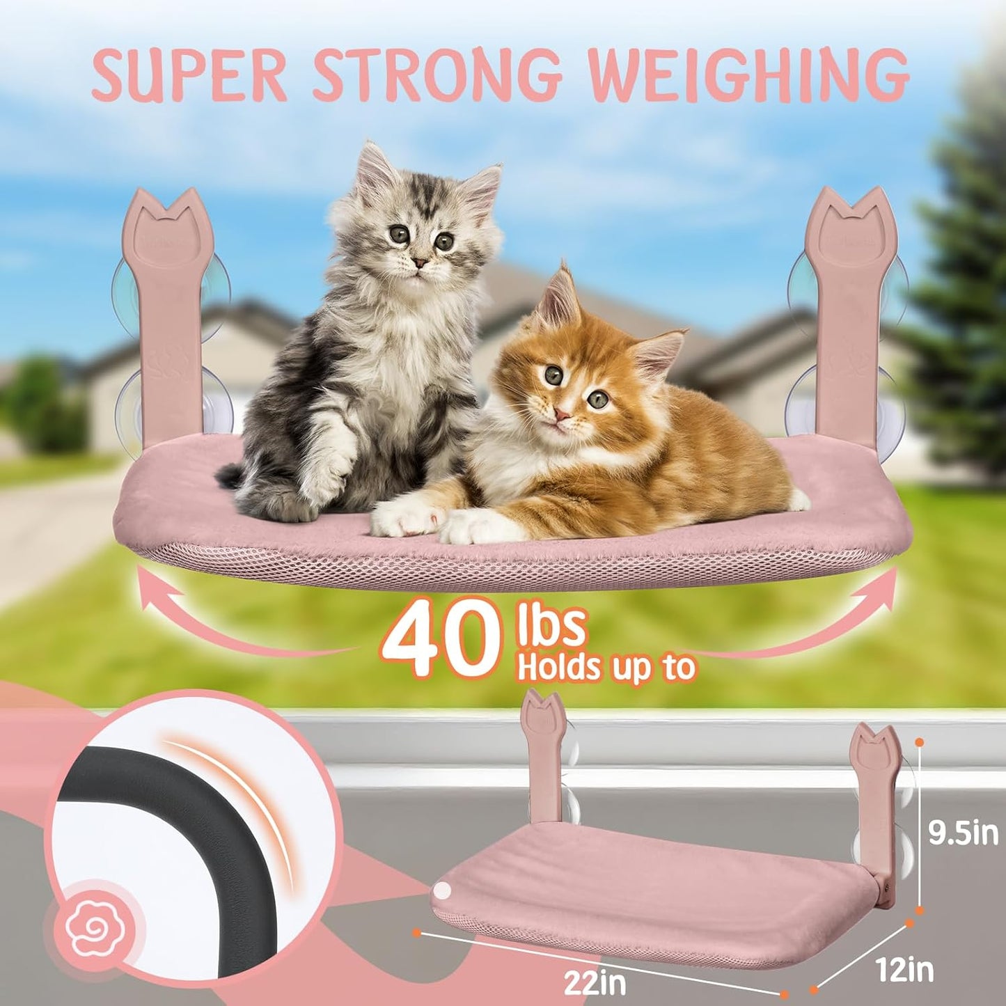 Cat Window Hammock 2-Pack,Foldable Cat Perch with Suction Cups & Metal Frame,Holds up to 40 lbs - Durable & Secure for Cats,Features 2-Sided Cushion & Easy Storage for Sunny Lounging(Brown)