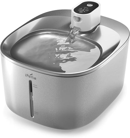 Runway Wireless Pump Cat Water Fountain with 4 Filters - Waterproof Self-Contained Battery, Stainless Steel, 1.1 Gal/135oz, Motion Sensor, 5-Stage Filtration for Pets, Upgraded Cordless