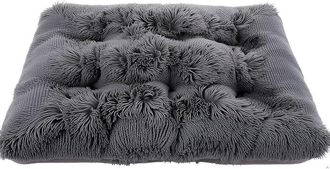 Fluffy Small Dog Bed, Washable Warm Winter Heated Calming Dog Crate Bed for Small Size Dogs, Supportive Plush Crate Pad for Dogs(18 * 12", Dark Grey).