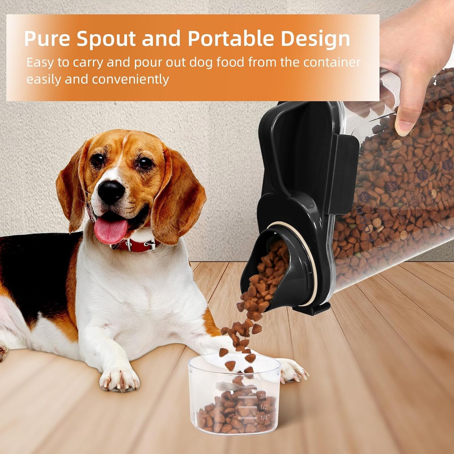 3-5Lbs Small Cat and Dog Food Storage Containers BPA Free, Airtight Pet Food Storage Containers with Large Pour Spout/1 Measuring Cup/ 4 Safety Locks and Pet Folding Bowl (Black)