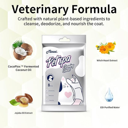 MIOSSZI 24 PCS Pet Gloves Wipes for Dogs & Cats Wipes Cleaning Deodorizing Hypoallergenic No-Rinse Pet Grooming Wipes Unscented Extra Thick Bathing Wipes for Pet Dry Cleaning Daily Care and Travel