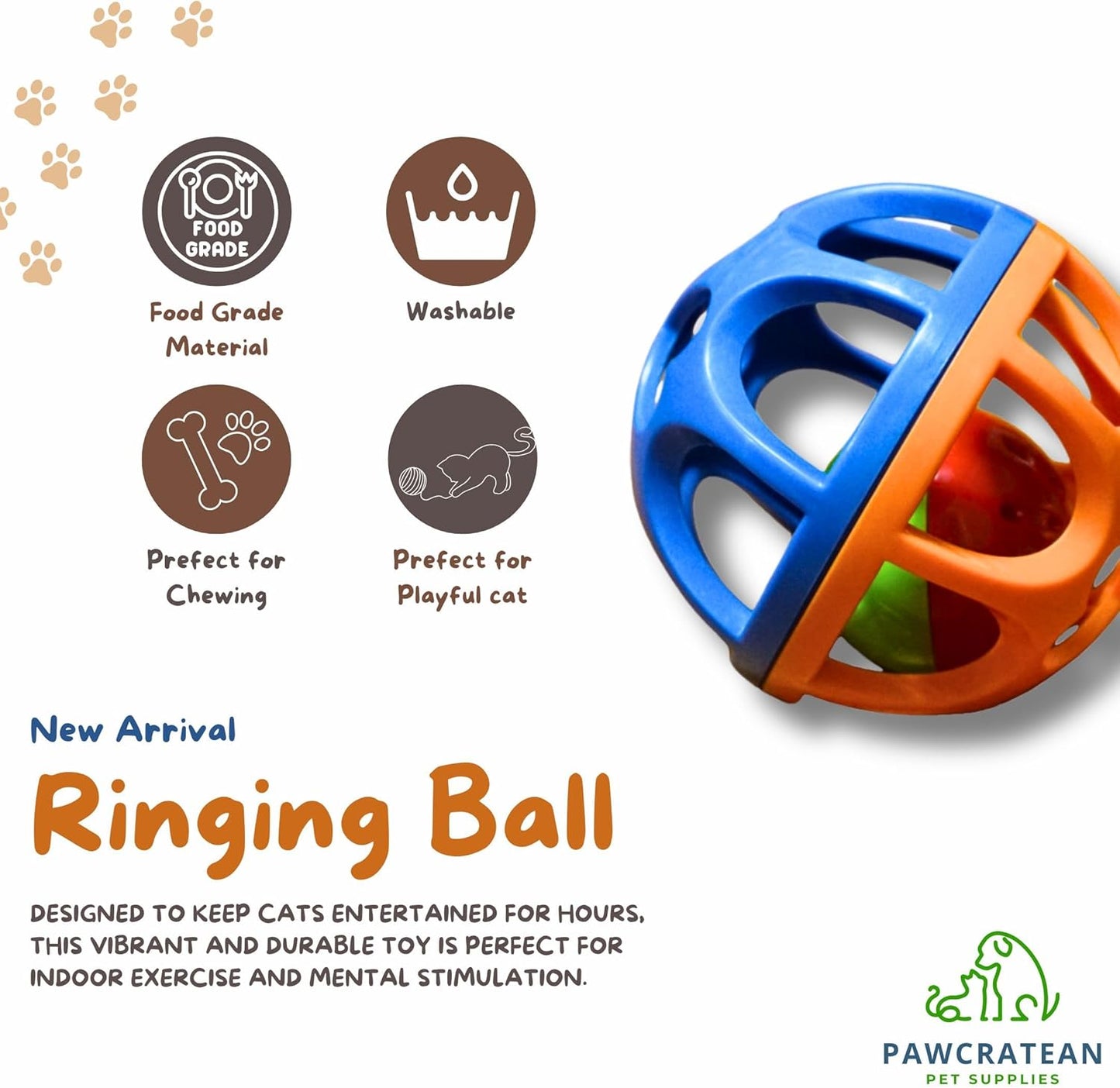 Large Cat Ball Toy with Bell - Durable, Self-Entertainment, Colorful Indoor Exercise (Yellow & Purple) (Blue & Red)