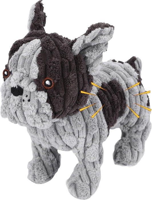 Dog Toys Plush Interactive Dog Toy with Crinkle Paper and Squeaker, Reduce Boredom and Anxiety, Cute Dog for Small Medium Large Dogs, Grey