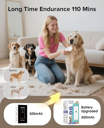 Dog Clipper for Matted & Long Hair,Quiet Pet Paw Hair Trimming Groomer,Handy Cordless Rechargeable Waterproof Shaver Kits for Cats,Small Dogs & Animals White