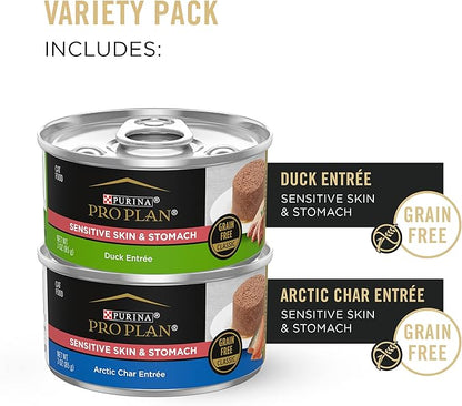 Purina Pro Plan Sensitive Skin and Stomach Wet Cat Food Variety Pack, Duck and Artic Char Entrees - (Pack of 24) 3 oz. Cans