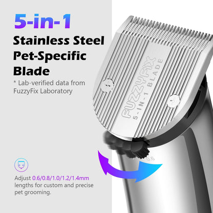 Professional Dog Grooming Clippers with Charging Dock, 5-in-1 Adjustable Blade Cordless Pet Grooming Kit 5 Speed Rechargeable Trimmer Hair Shaver with Detachable Guide Combs for Animal Horse