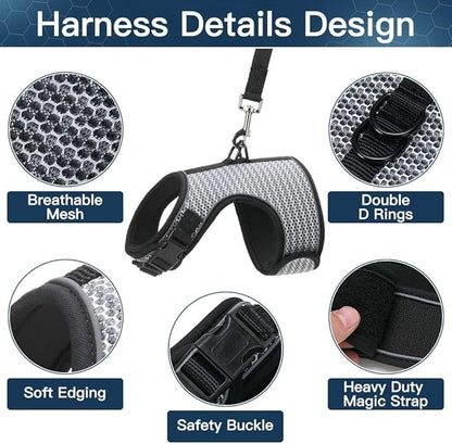 PUPTECK Soft Mesh Cat Vest Harness and Leash Set Puppy Padded Pet Harnesses Escape Proof for Cats Small Dogs