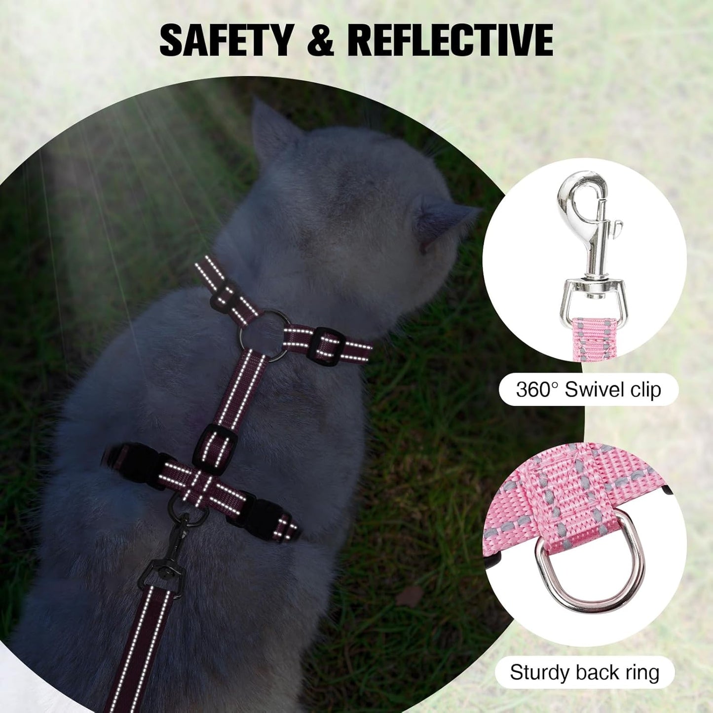 BEAUTYZOO Cat Harness and Leash Set for Walking Escape Proof, Neck Release Adjustable Harness for Kitten Puppy Small Medium Large Cats, Soft Cute Easy Control Small Cat Harness for Cats Boy and Girls