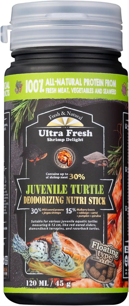 Ultra Fresh Floating Juvenile Turtle Food, All Natural Ingredients, Wild Sword Prawn, w/Deodorizing Probiotics, Juvenile Turtle Deodorizing Nutri Stick 1.6 oz