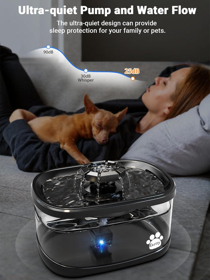 Kastty 2.5Gal/9.5L Dog Water Fountain 3 Flow Modes Cat Fountain with 2 Flower Spouts& 7" Larger Filter Super Filtration& Smart 3 in 1 LED Safe Pump, BPA-Free, Quiet for Large Dogs& Multi Pets(FS68)