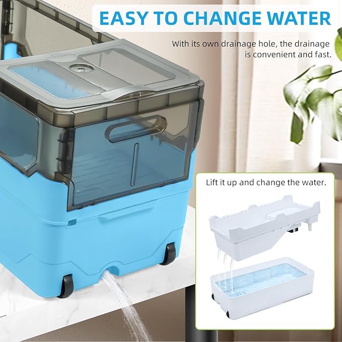 Turtle Tank kit with Filter+Water Pump+Heat lamp, Wheels, Easy to Move, Imitate The Natural Flows, Suitable for Small Turtle Horned Frog Hermit (L, Blue)