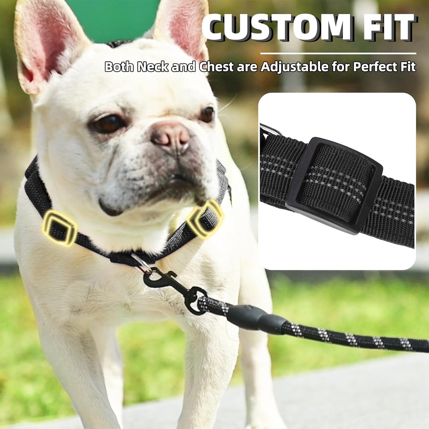 PUPTECK No Pull Dog Harness for Large Dogs, Adjustable Reflective Pet Vest Harness with Bungee Handle, Escape Proof No Choke Harness for Large Dogs Walking Training, Black L