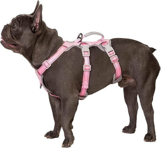 Huntboo No Escape Dog Harness, Escape Proof Harness, Fully Reflective Harness with Padded Handle, Breathable,Durable, Adjustable Vest for Small Dogs Walking, Training, and Running Gear（Pink,S