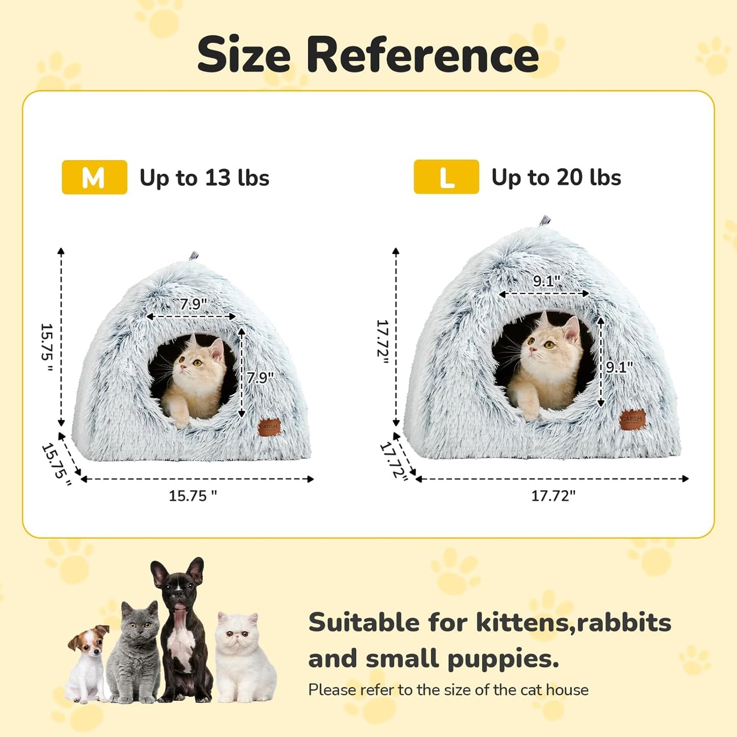 CATISM Cat Beds for Indoor Cats 2 in 1 Cat Bed Cave Machine Washable Fluffy Cat Cave Bed Foldable Non-Slip Washable Cushioned Pillow Soft Plush Premium Cotton Pet Bed for Kittens and Small Dogs Gray L