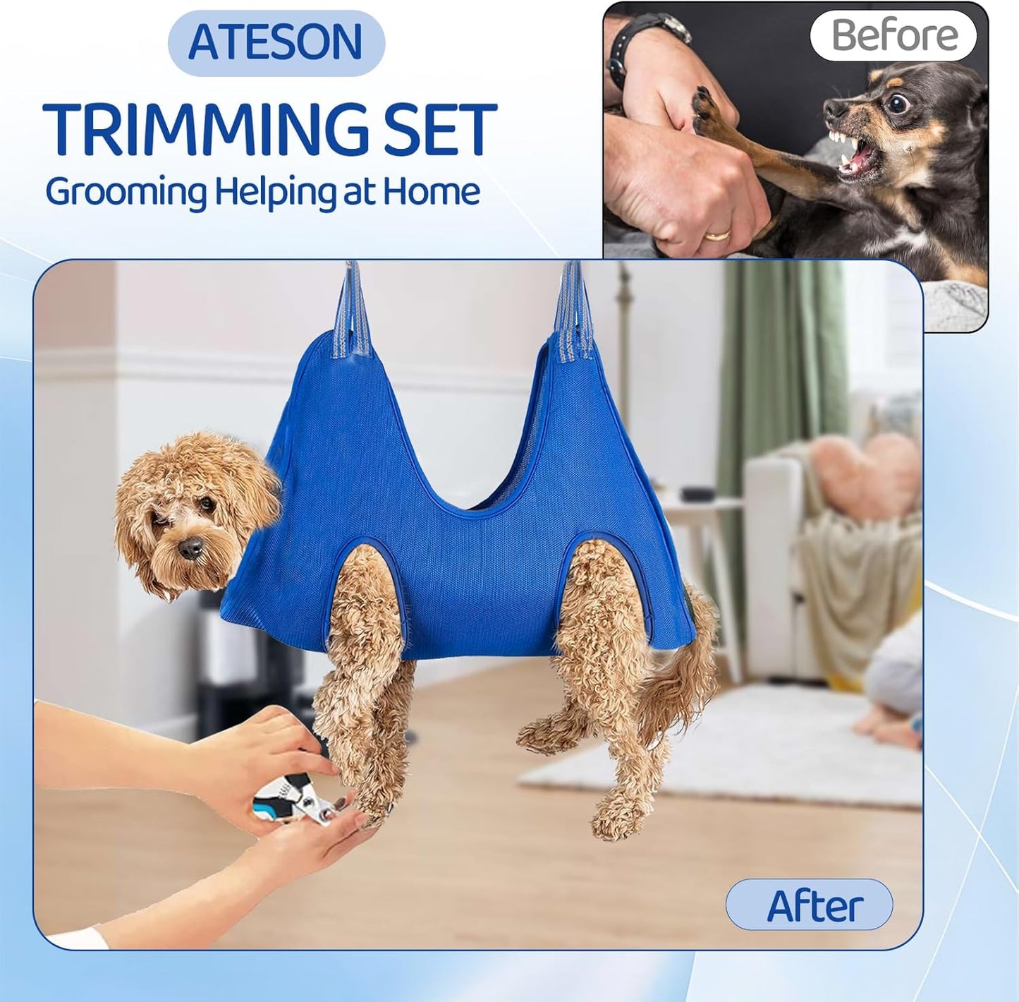 Dog Grooming Hammock for Large & Giant Dogs, Pet Grooming Sling with Nail Clippers, Trimmers & Scissors – Comfortable & Safe Grooming Harness for Stress-Free Nail Trimming for XXXL Dogs