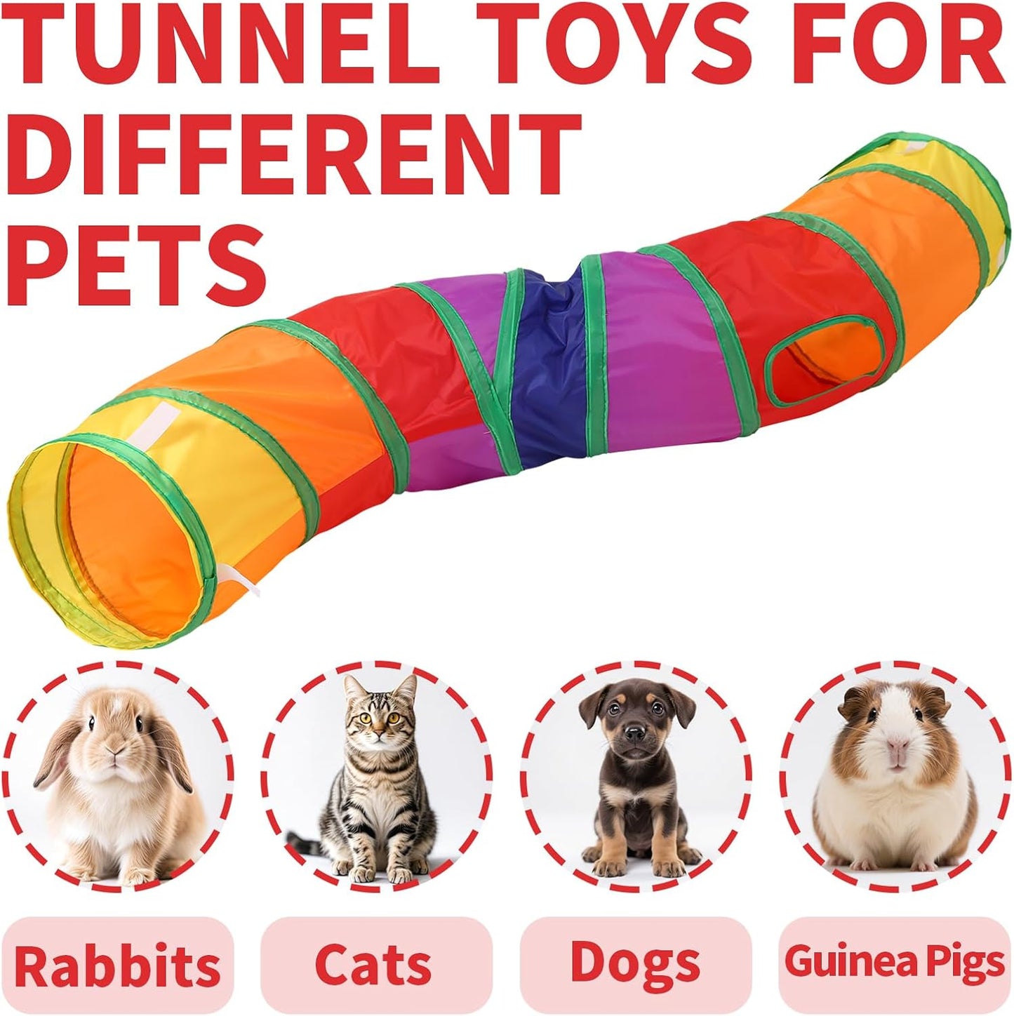 Pet Cat Tunnel, S-Shape Tunnels for Indoor Cats, Collapsible Pet Tunnel for Kitten, Puppy, Rabbit, 25cm-Wide Tunnels, Durable & Breathable, with Peek Hole Toy Ball
