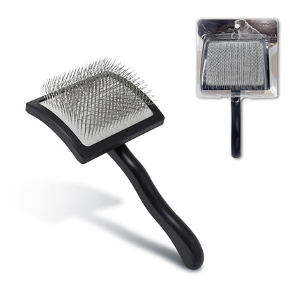 Pet Slicker Brush for Long & Short Hair - Detangling Tool for Dogs & Cats - 135° Angled Stainless Steel Pins, Curved Handle - Gentle Grooming for Small/Medium/Large Breeds (Black)