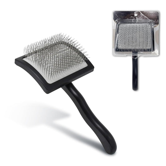 Pet Slicker Brush for Long & Short Hair - Detangling Tool for Dogs & Cats - 135° Angled Stainless Steel Pins, Curved Handle - Gentle Grooming for Small/Medium/Large Breeds (Black)