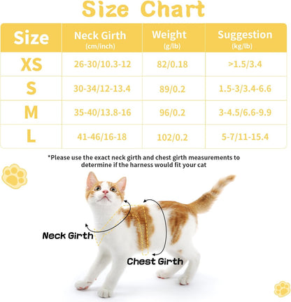 Cat Harness and Leash Set for Walking Escape Proof, Adjustable Kitten Harness Breathable Mesh with Reflective Strips Harness with Flower for Kitty Puppy Bunny Yellow XS
