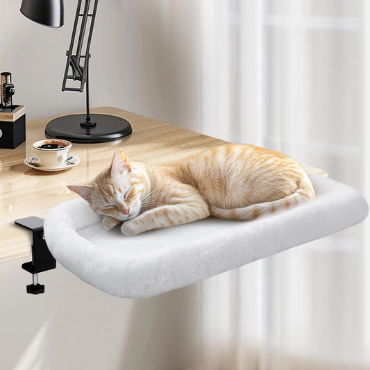 IPOW Heavy Duty Steel Frame Supports up to 50lbs Cat Desk Bed & Perch Space-Saving 90°Foldable with Soft Ultra-Plush Faux Fur for Small Medium Large Cats